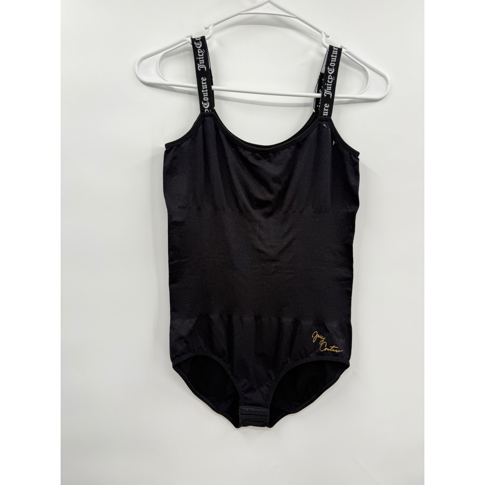 Juicyβ Couture Large Shapewear Bodysuit Womens Black Logo Strap Gold Script Logo